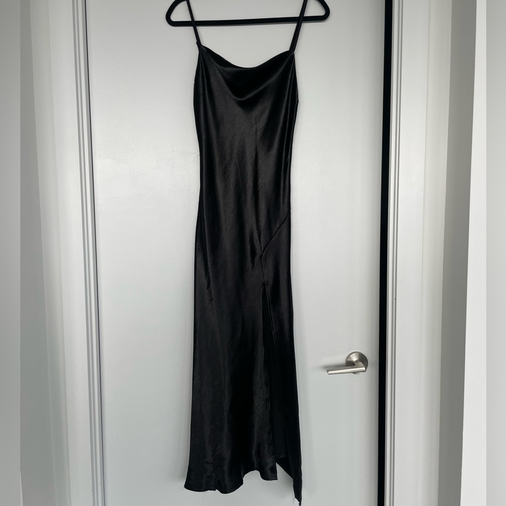 Black satin slip dress